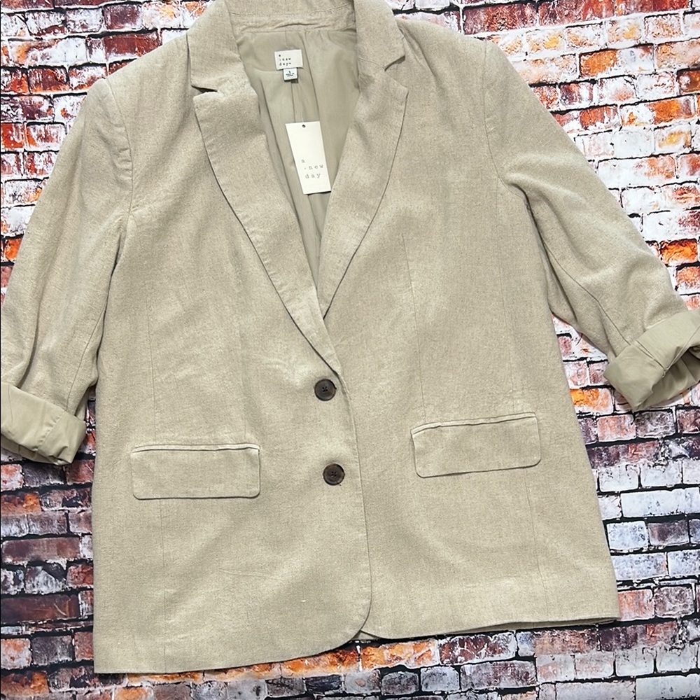A New Day Jacket with Rolled Up Sleeves Size Large Linen